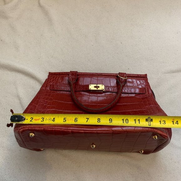 Designer Large Slate Red Crocodile Satchel Bag Made in Italy - Picture 11 of 16